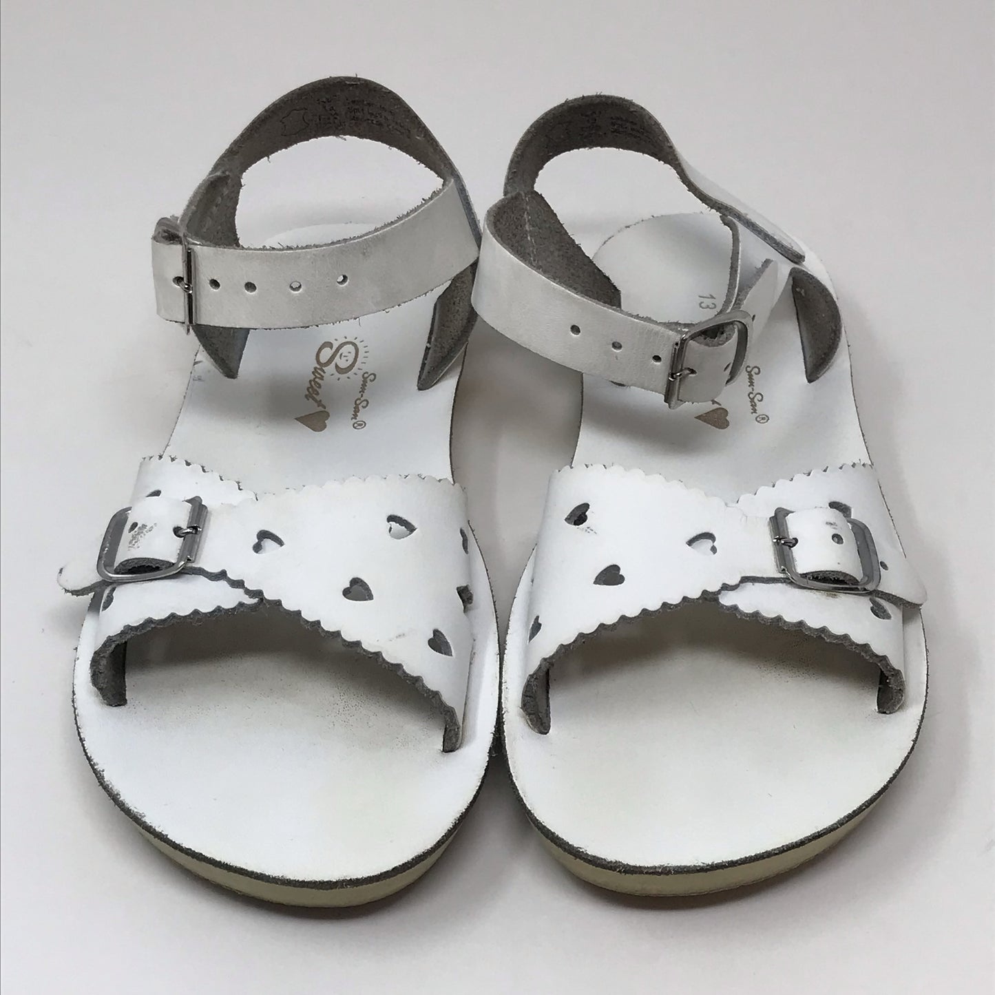 Sun-San Sweetheart White Leather Sandals Girl Size 13