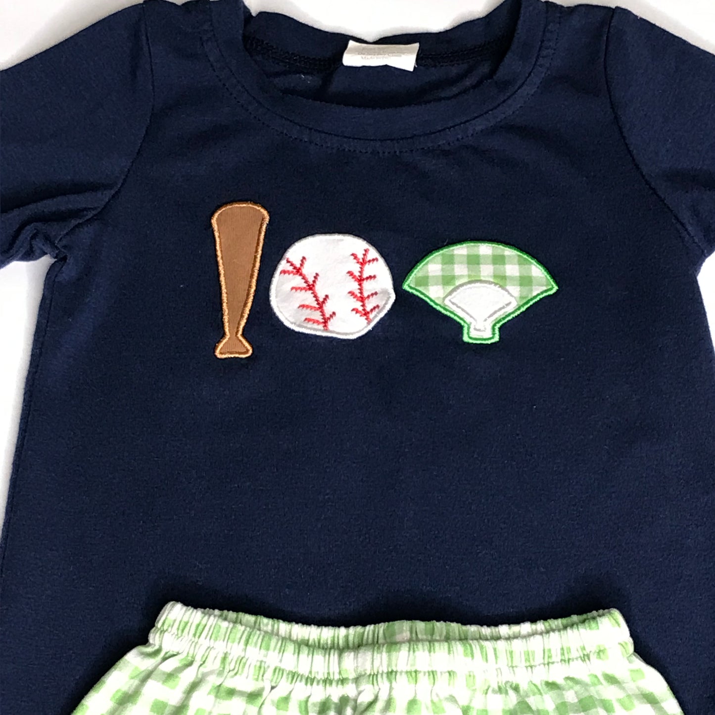 Baseball Embroidery Gingham Short Set Baby Boy Size 2T