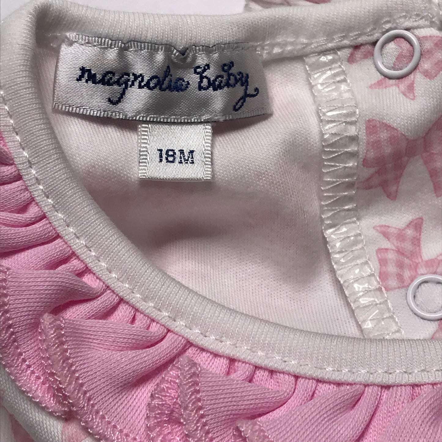 Magnolia Baby Bubble Bows White Pink Baby Girl Size 18M