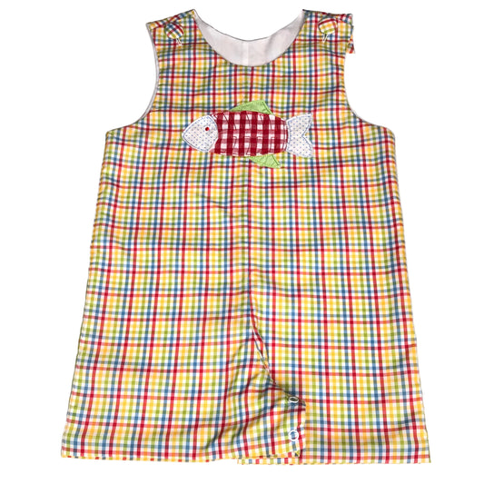 TRUE Shortall Jon Jon Plaid Multicolored Fish Appliqué Baby Boy Size 2T