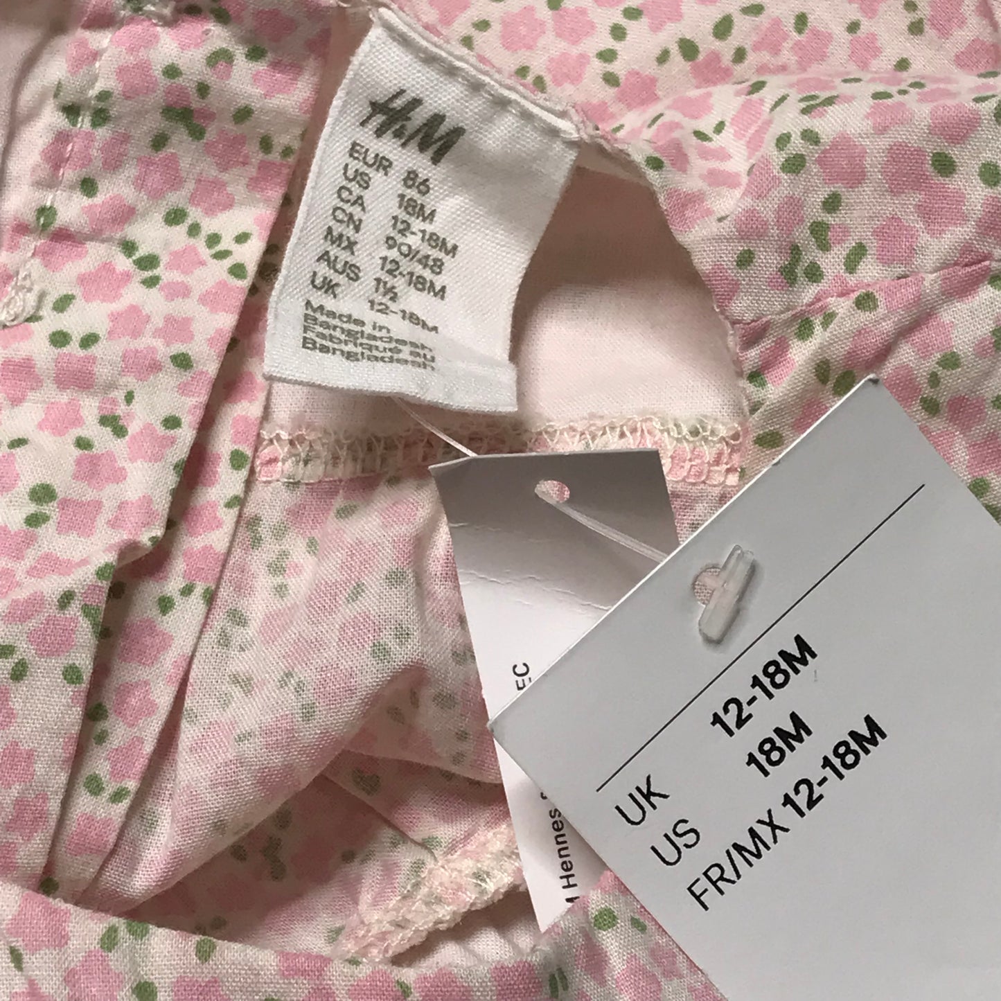 NWT H&M Floral Pink Green Frill Dress Baby Girl Size 12-18M