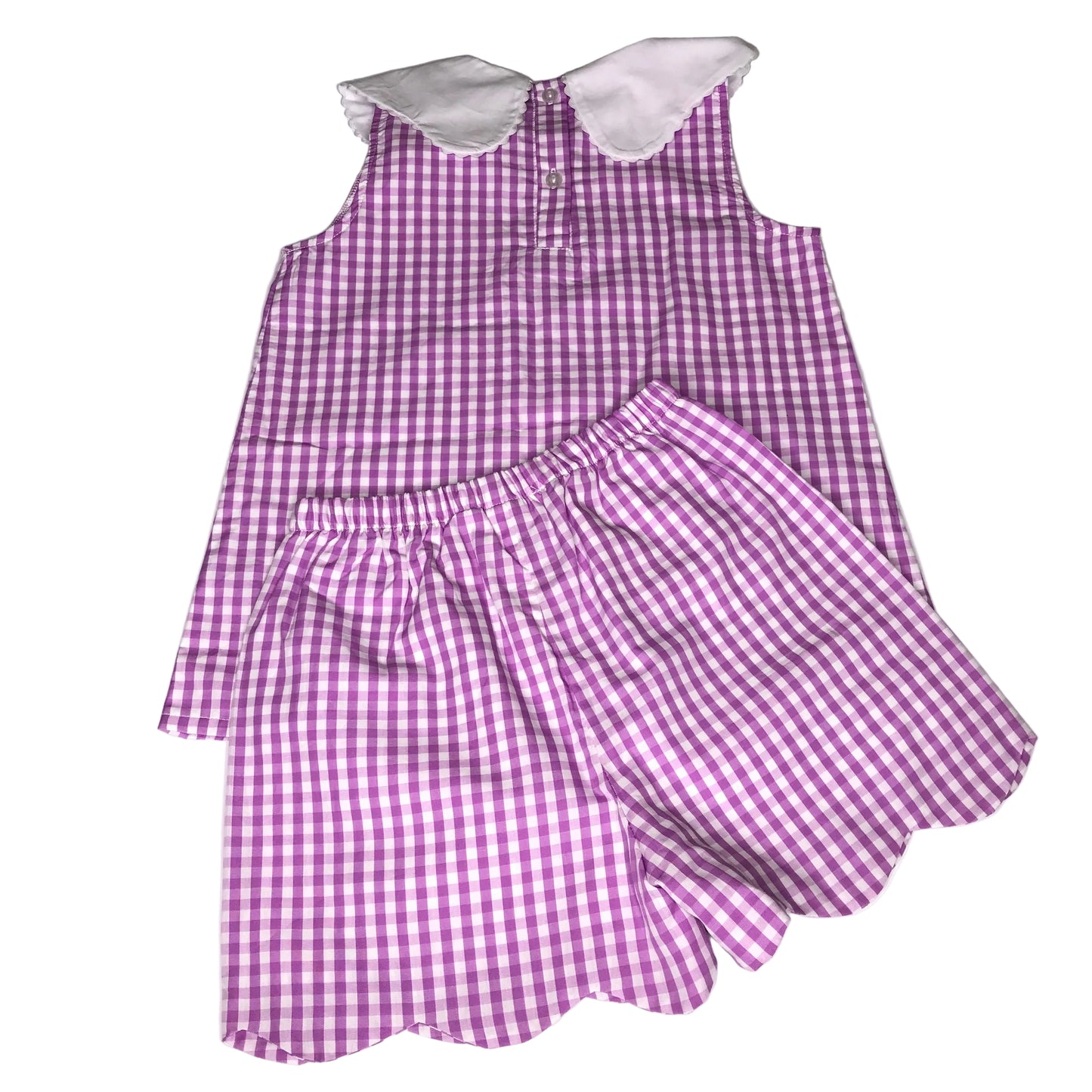 Stitchy Fish Keaton Gingham Short Set Purple White Girl Size 7
