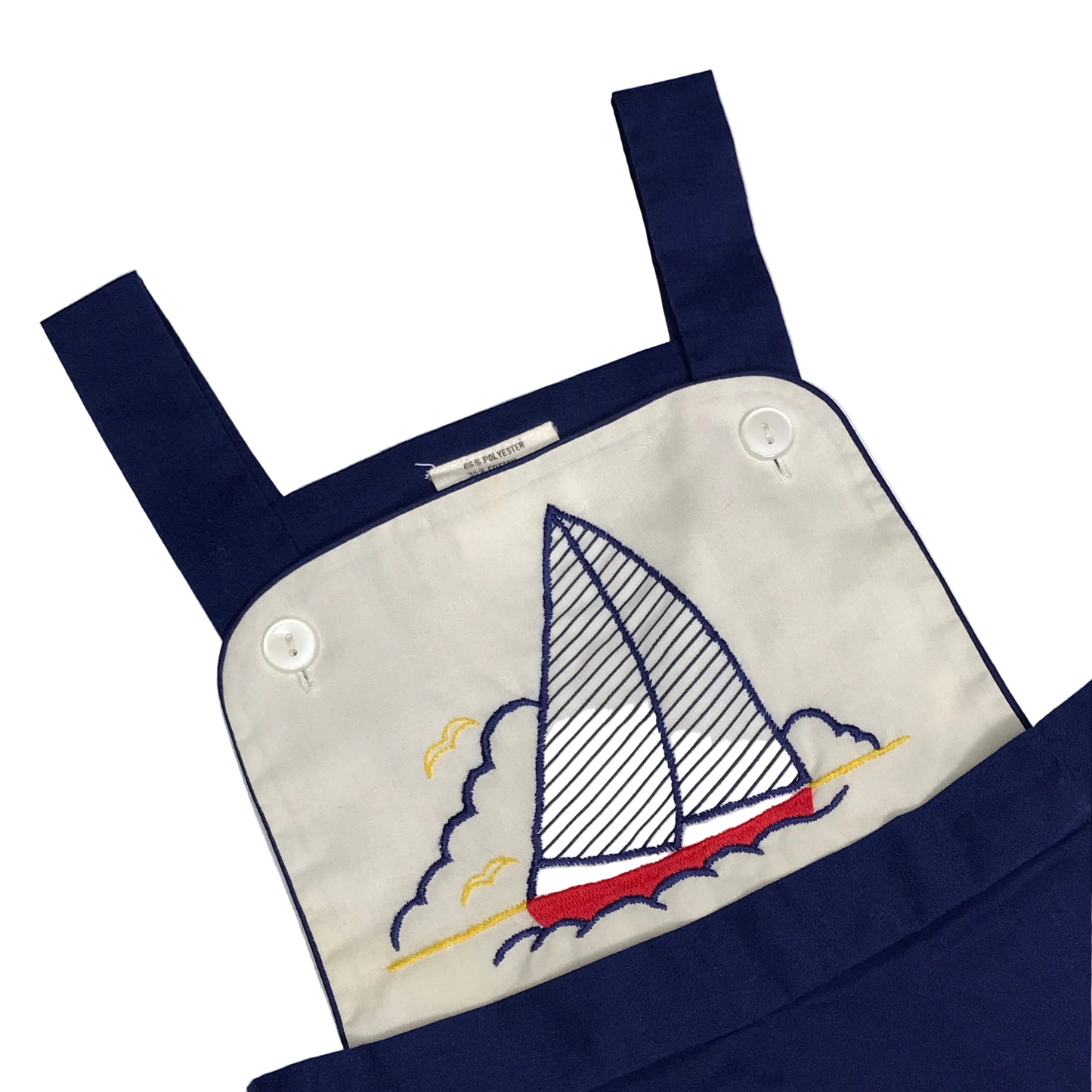 Vtg Shortall Sailboat Embroidered Red White Blue Boy Size 3-6M
