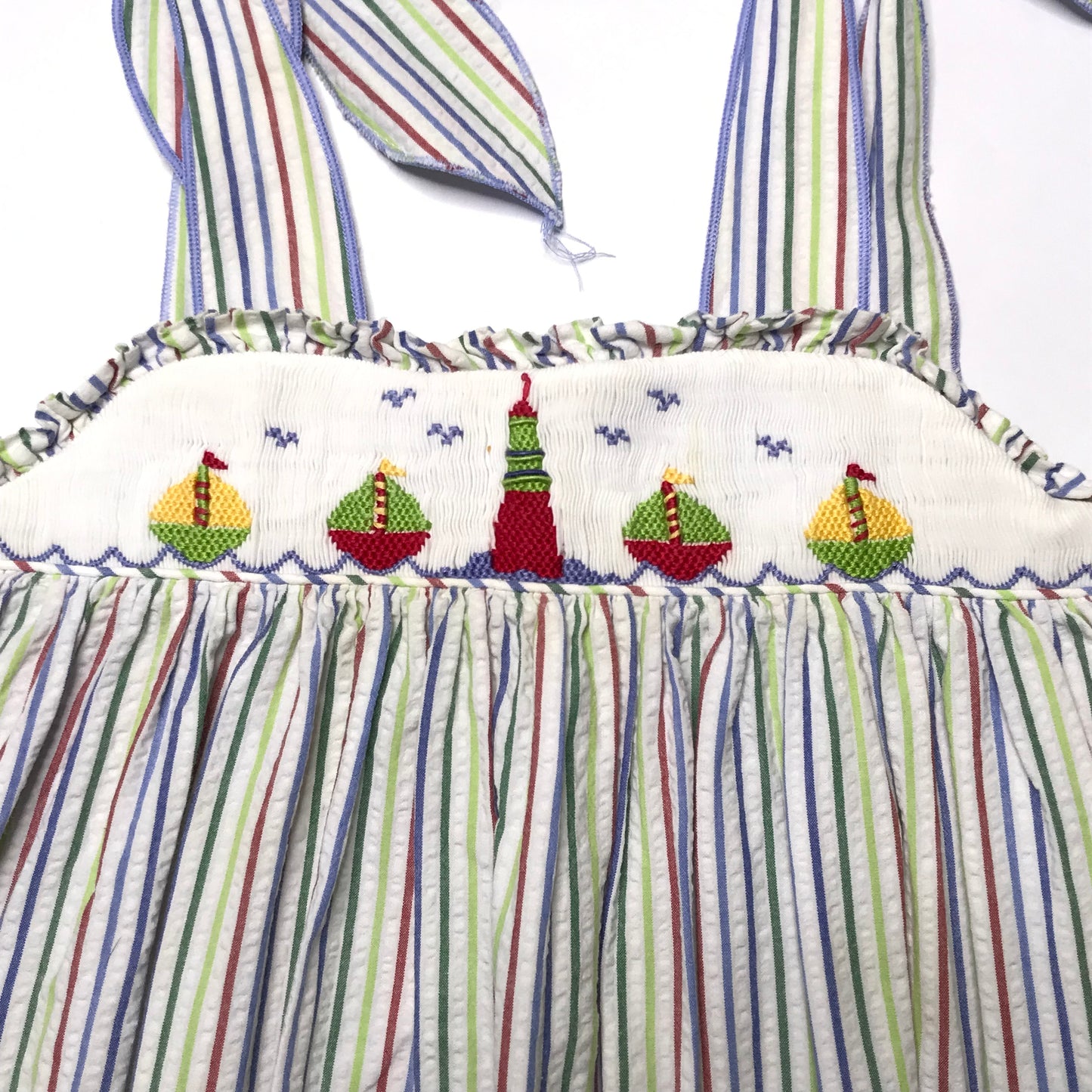 Zuccini Smocked Sailboat Lighthouse Stripe Dress Girl Size 6X