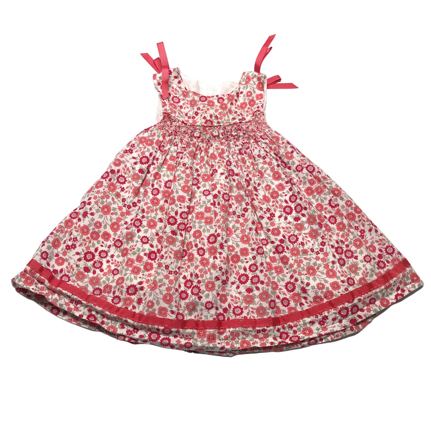 Edgehill Collection Smocked Floral Red White Dress Baby Girl Size 12M