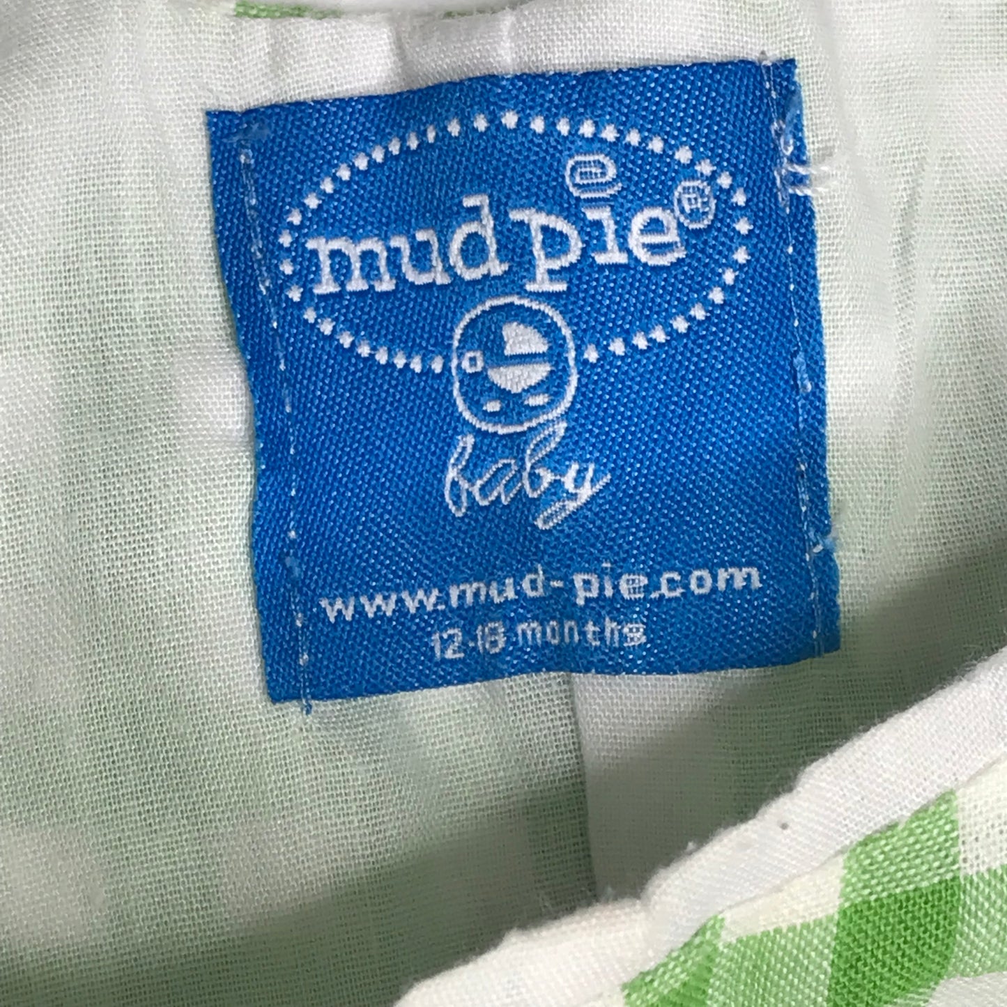 Mudpie Jon Jon Truck Appliqué One Piece Outfit Gingham Green White Baby Boy Size 12-18M