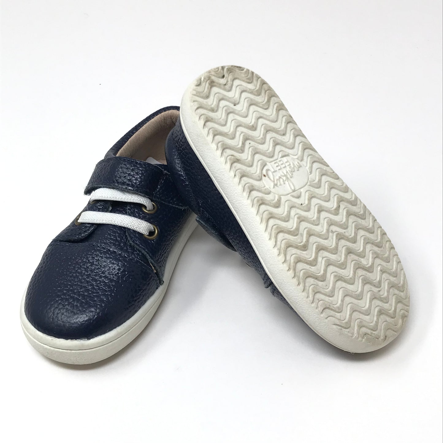 Monkey Feet Classic Leather Lace Up Sneakers Navy Blue Boy Size 5
