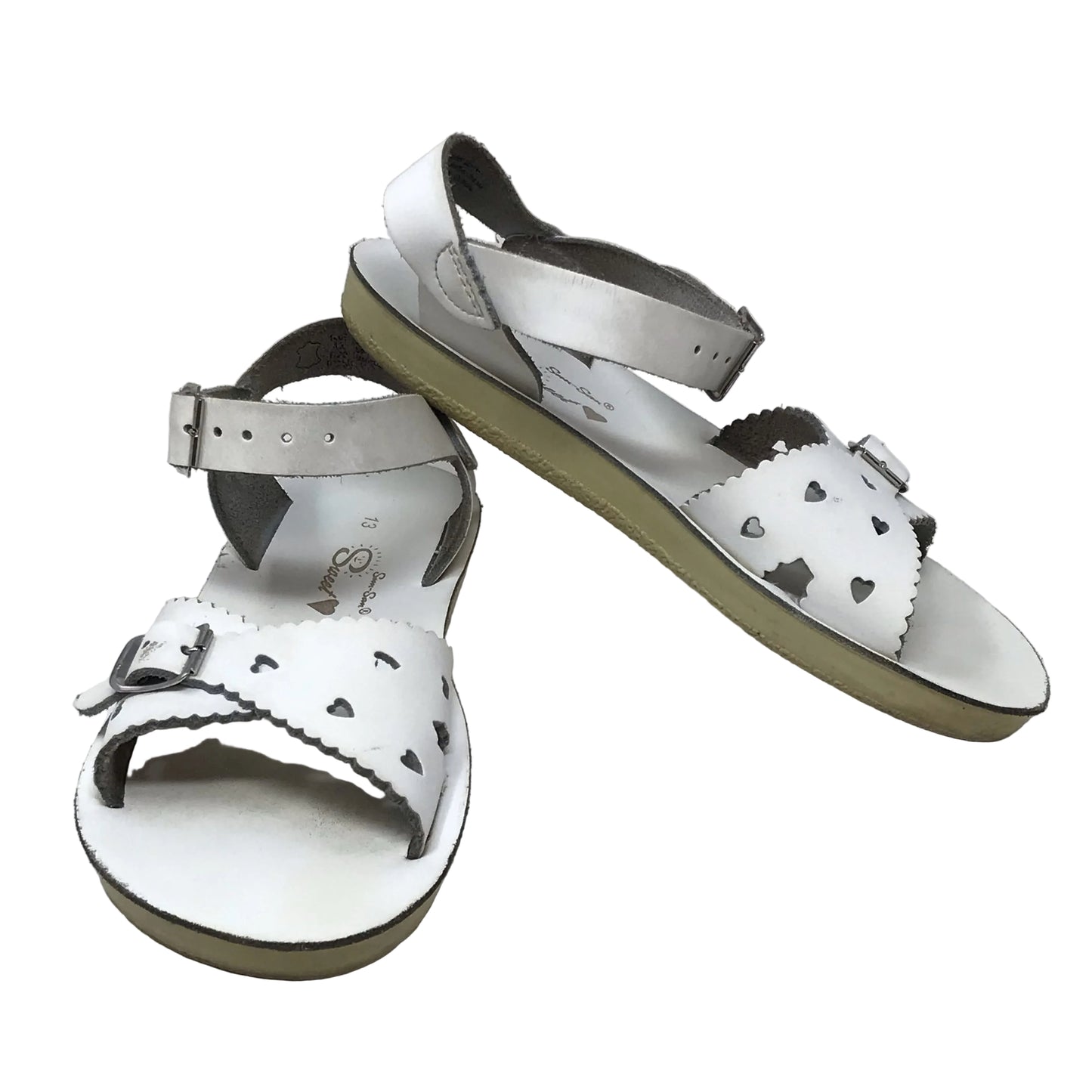 Sun-San Sweetheart White Leather Sandals Girl Size 13