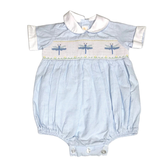 Anavini Smocked Dragonfly Unisex Bubble Blue White Baby Size 9M