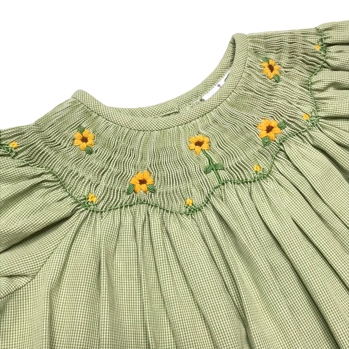 Castles and Crowns Smocked Bishop Dress Sunflower Green Floral Girl Size 3T