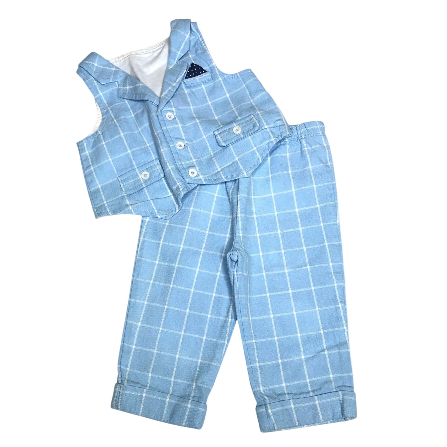 Little Me Windowpane 2 Piece Set Vest Pants Baby Boy Size 6M