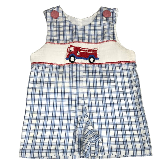 Castles & Crowns Smocked Fire Truck Jon Jon Plaid Baby Boy Size 3M
