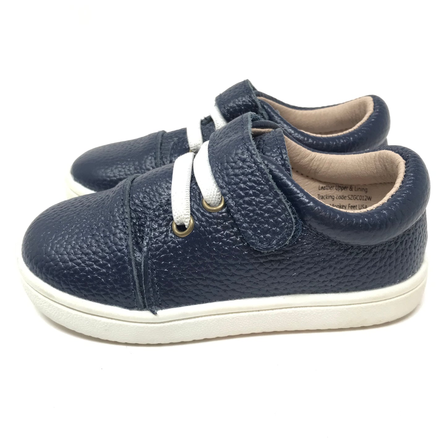 Monkey Feet Classic Leather Lace Up Sneakers Navy Blue Boy Size 5