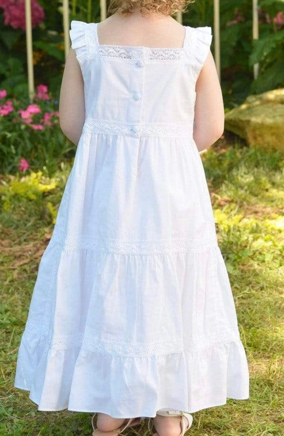 Strasburg White Lace Ruffle Tiered Maxi Dress Girls Size 3