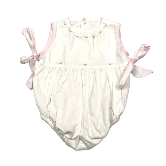 The Proper Peony Bubble Romper Pink Trim Floral Girls Size 6M
