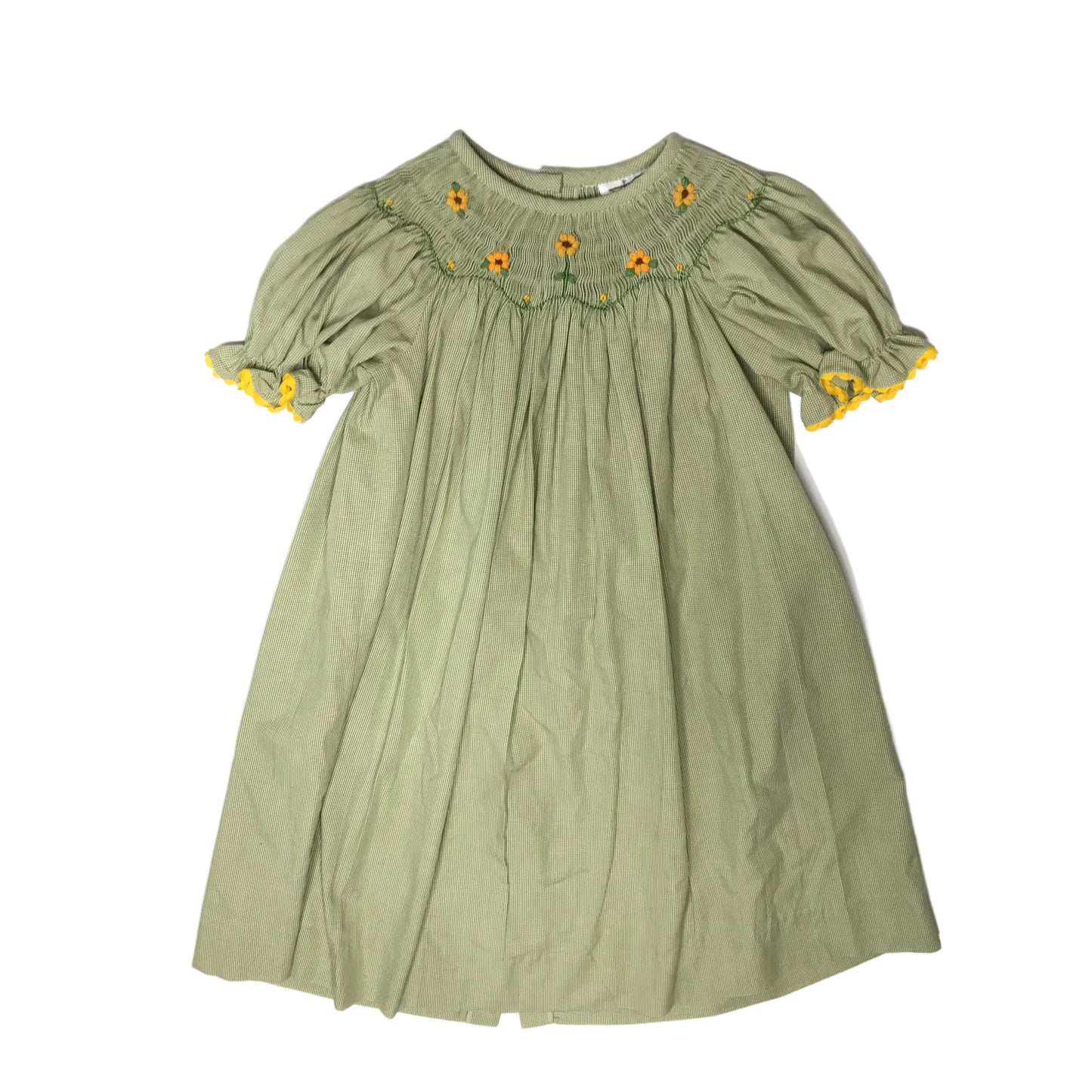 Castles and Crowns Smocked Bishop Dress Sunflower Green Floral Girl Size 3T