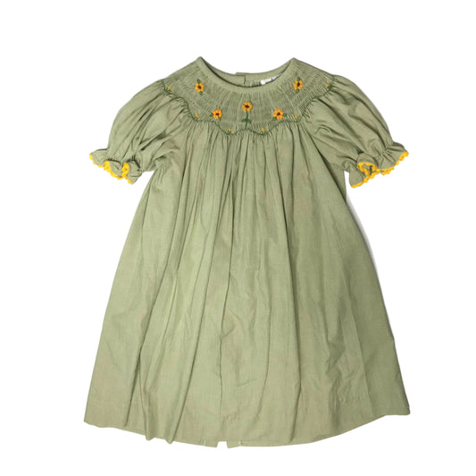 Castles and Crowns Smocked Bishop Dress Sunflower Green Floral Girl Size 3T