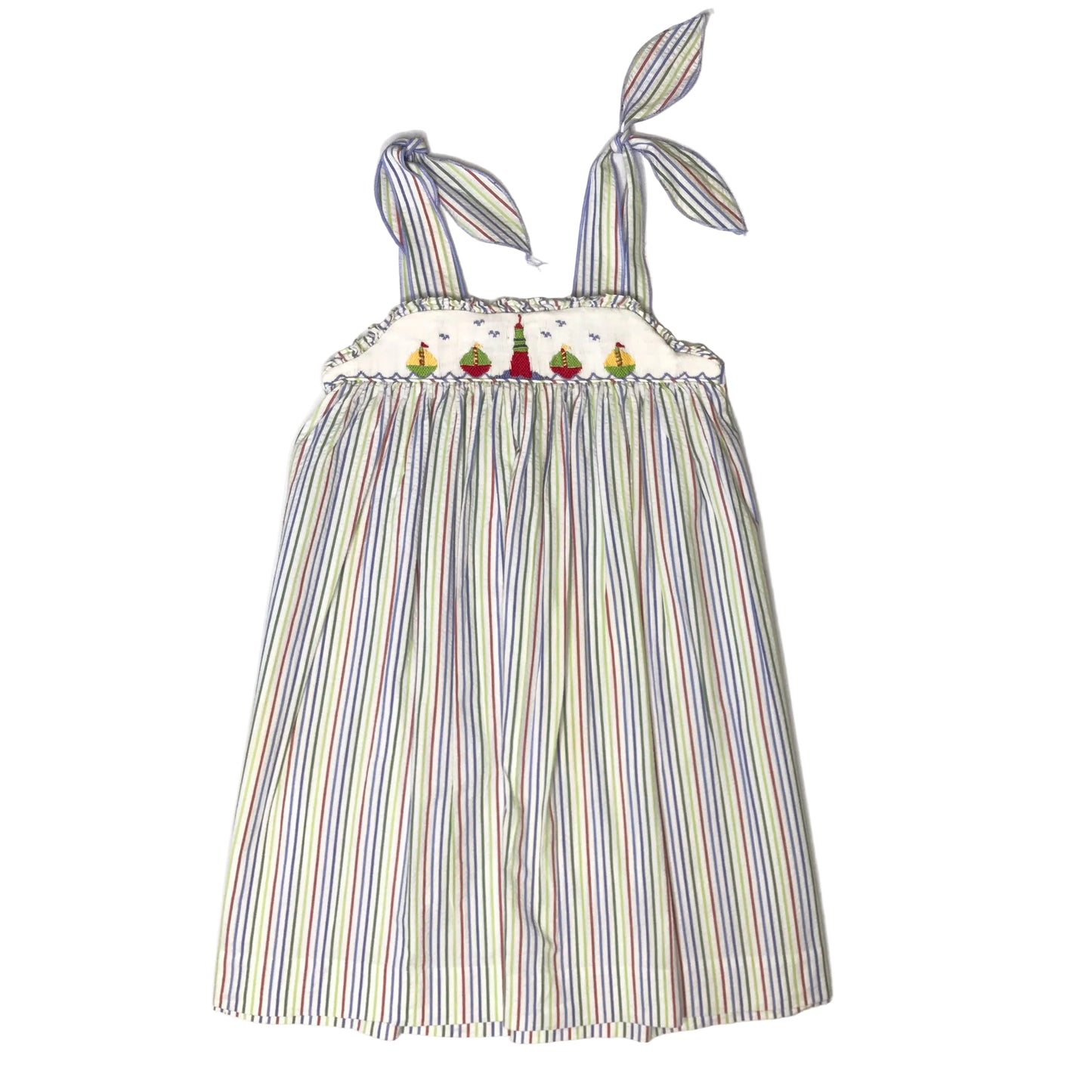 Zuccini Smocked Sailboat Lighthouse Stripe Dress Girl Size 6X