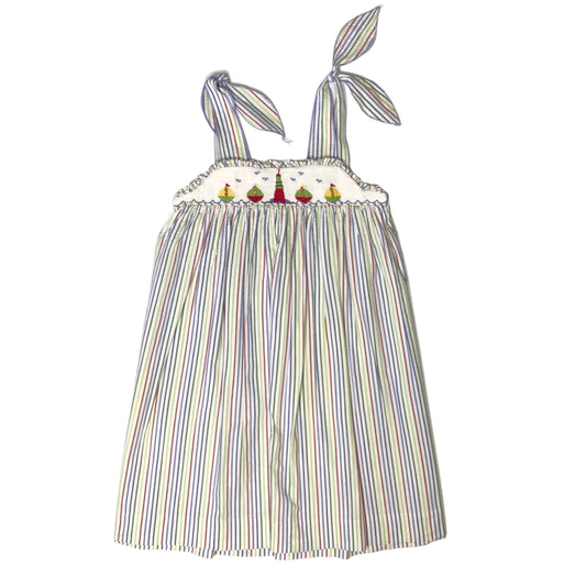 Zuccini Smocked Sailboat Lighthouse Stripe Dress Girl Size 6X