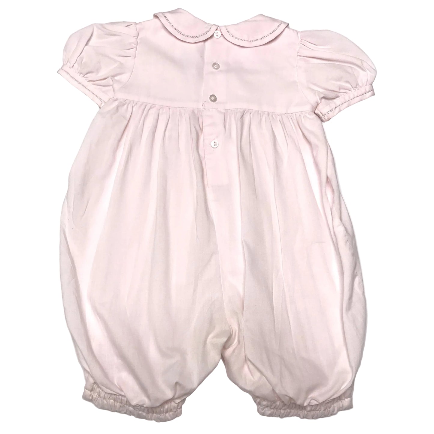 Petit Ami Smocked French Bubble Romper Floral Embroidery Light Pink Baby Girl Size 6M