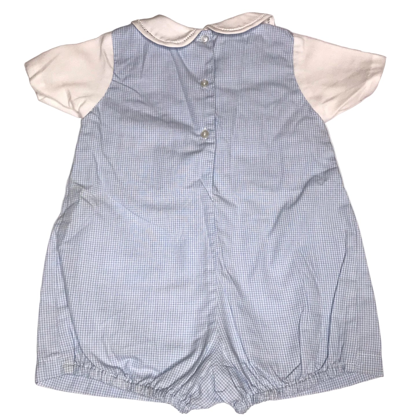 Petit Ami Micro Check Jon Jon Romper Blue White Baby Boy Size 9M