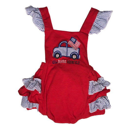 Little Lovely Patriotic God Bless America Bubble Romper Baby Girl Size 9M