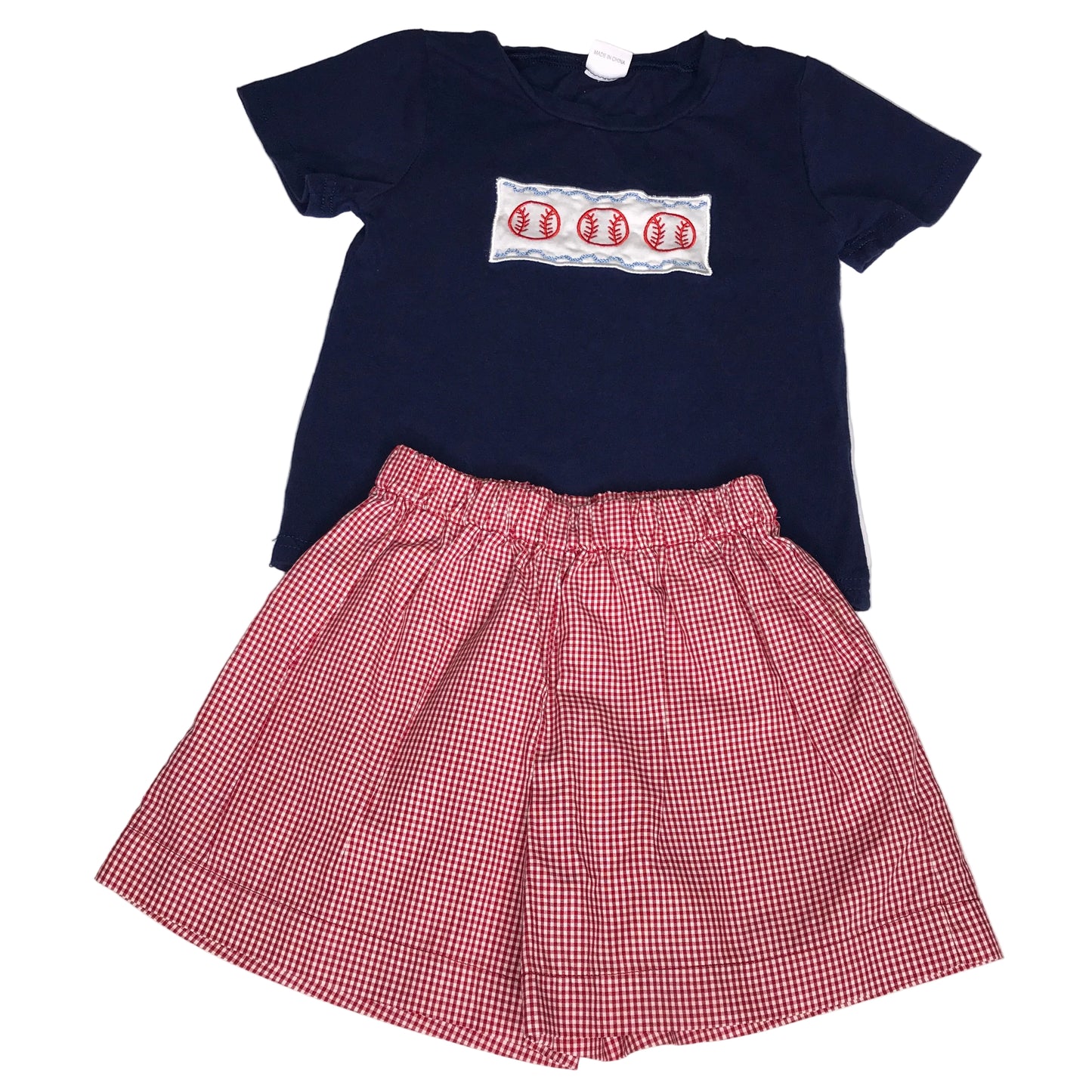 Baseball Gingham Short Set Baby Boy Size 2-3