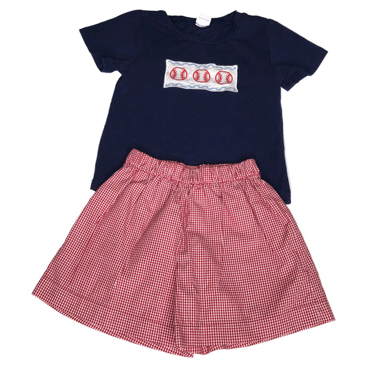 Baseball Gingham Short Set Baby Boy Size 2-3