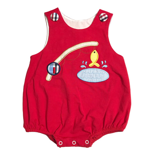 Banana Split Bubble Romper Fishing Red Boy Size 3M