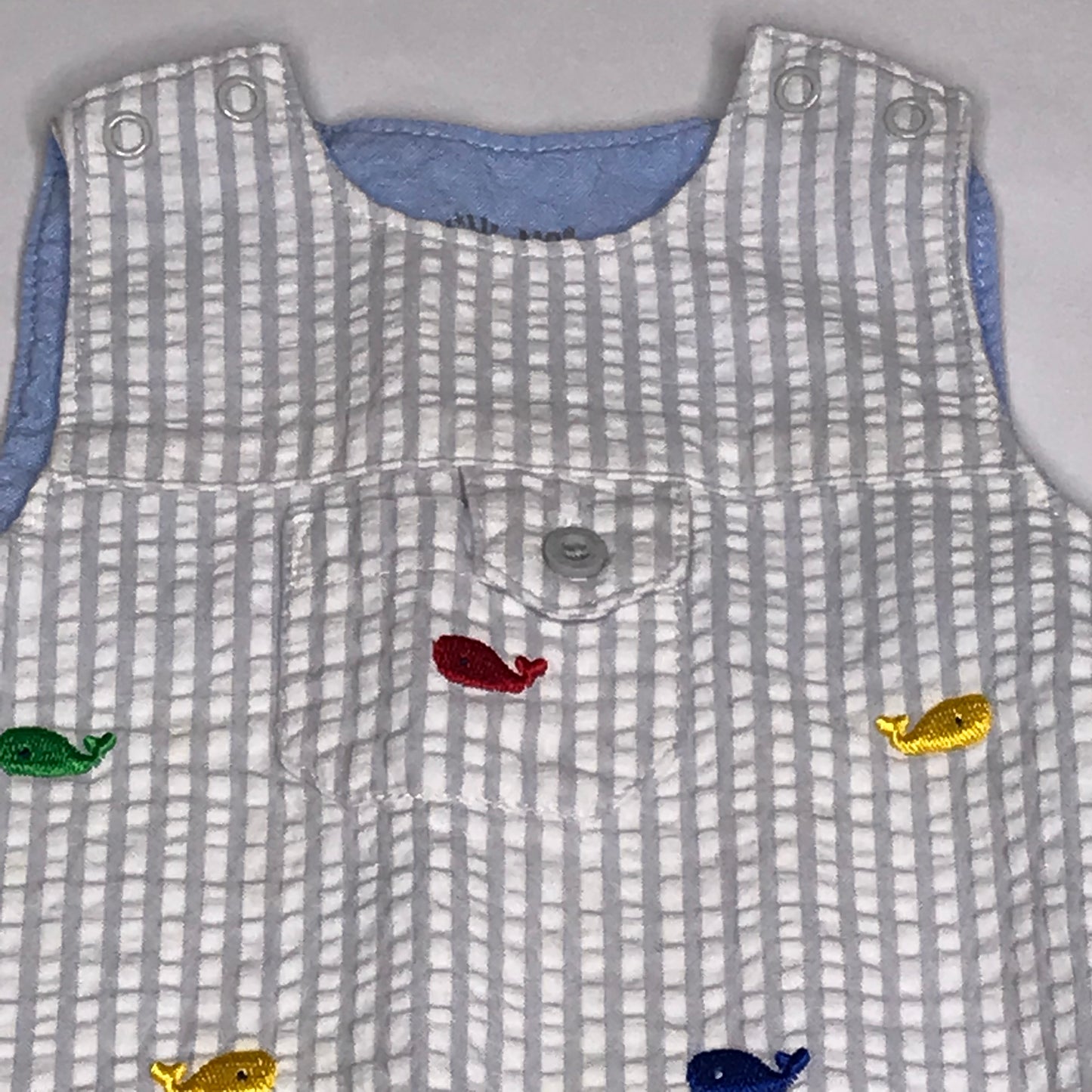 Little Me Baby Boy Jon Jon Whale Embroidered Seersucker Size 6M