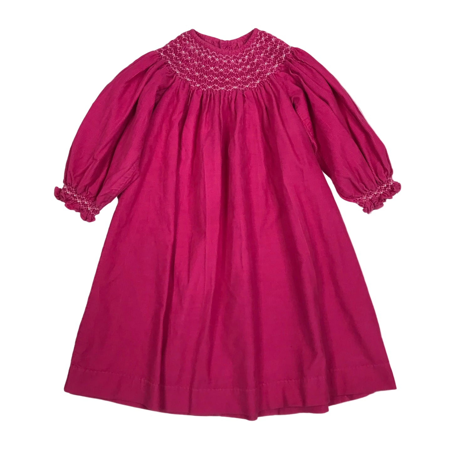 Mom & Me Fuchsia Pink Cord Smocked Dress Pearls Girls Size 2T