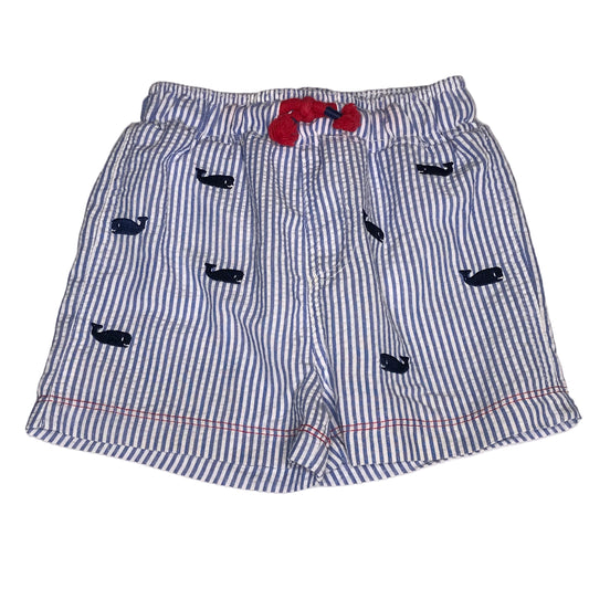 Mudpie Baby Boy Seersucker Whale Shorts Blue White Size 12-18M