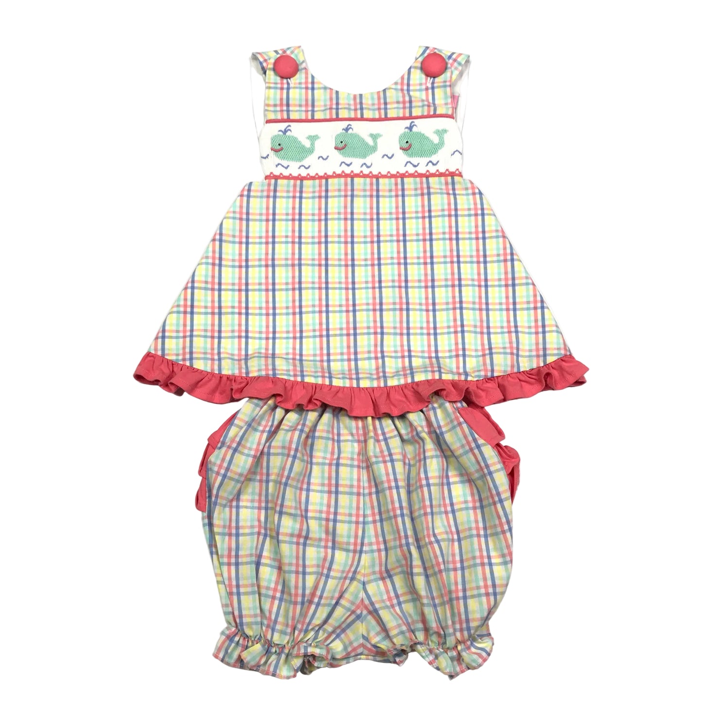 Banana Split Whale Plaid Smocked Bloomer Set Girls Size 12M