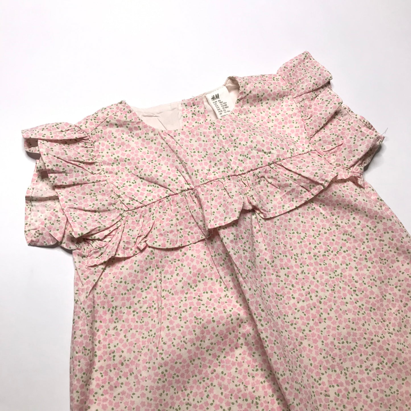 NWT H&M Floral Pink Green Frill Dress Baby Girl Size 12-18M