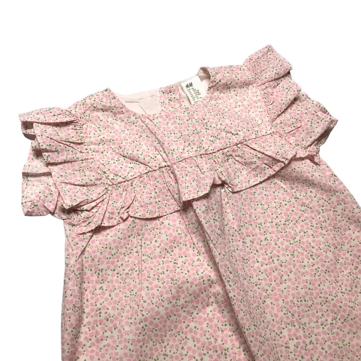 NWT H&M Floral Pink Green Frill Dress Baby Girl Size 12-18M