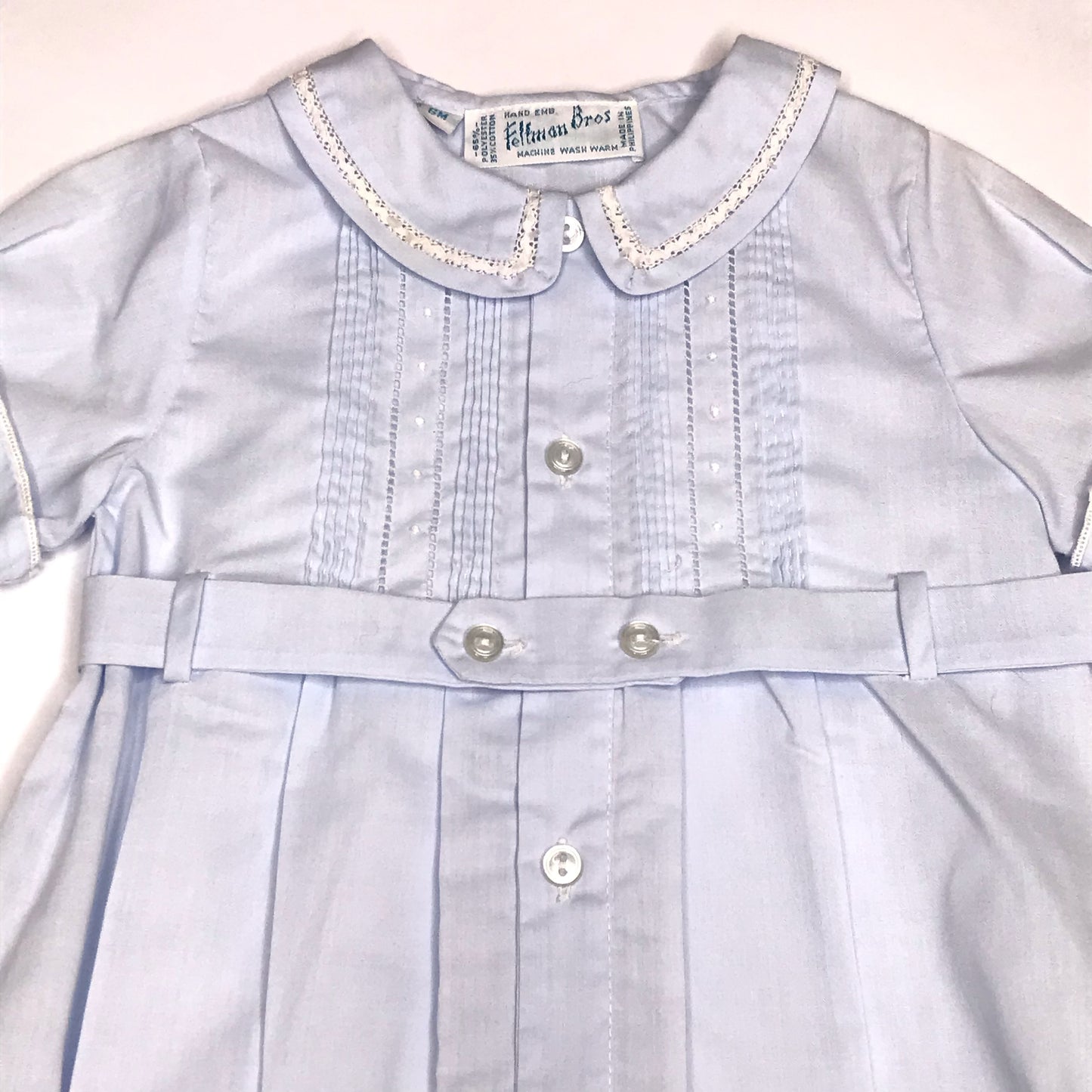 Feltman Brothers Ric-Rac Button Belt Creeper Blue Baby Boy Size 6M