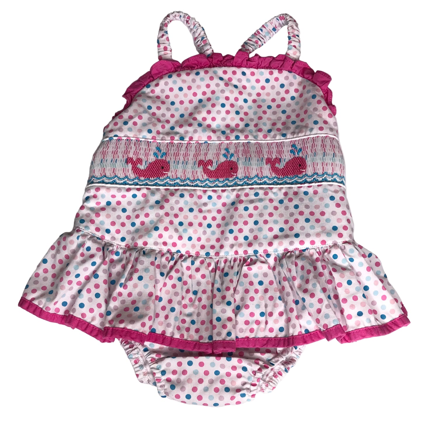 Anavini Smocked Whale Skirted One Piece Swim Set Girl Size 4T