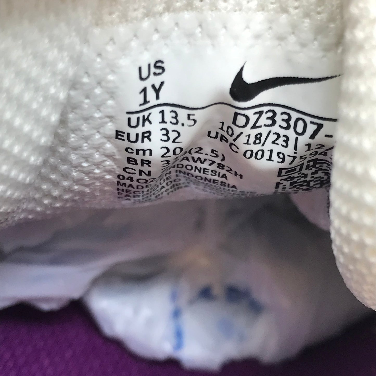 Nike Air Max 1 Summit White Viotech Girl Size 1Y