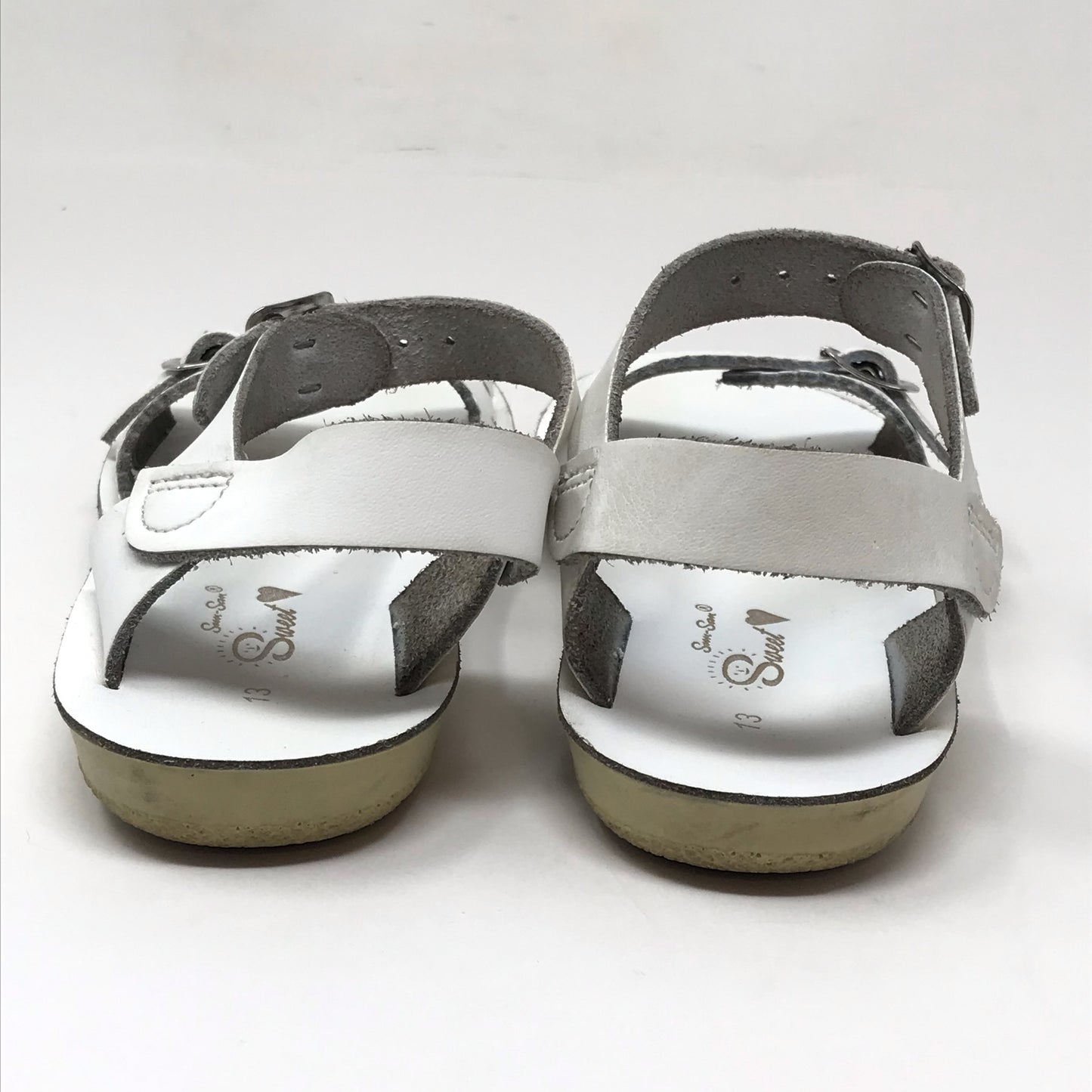Sun-San Sweetheart White Leather Sandals Girl Size 13