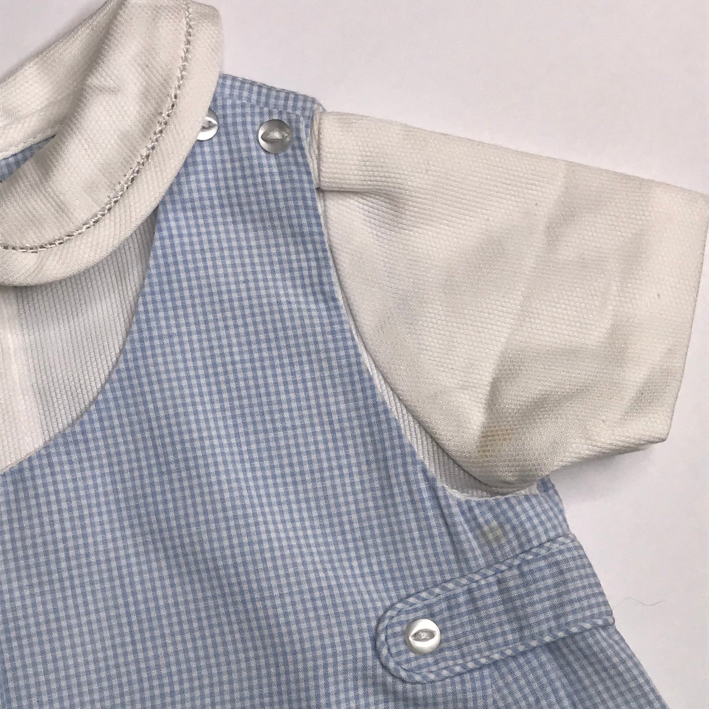 Petit Ami Micro Check Jon Jon Romper Blue White Baby Boy Size NB