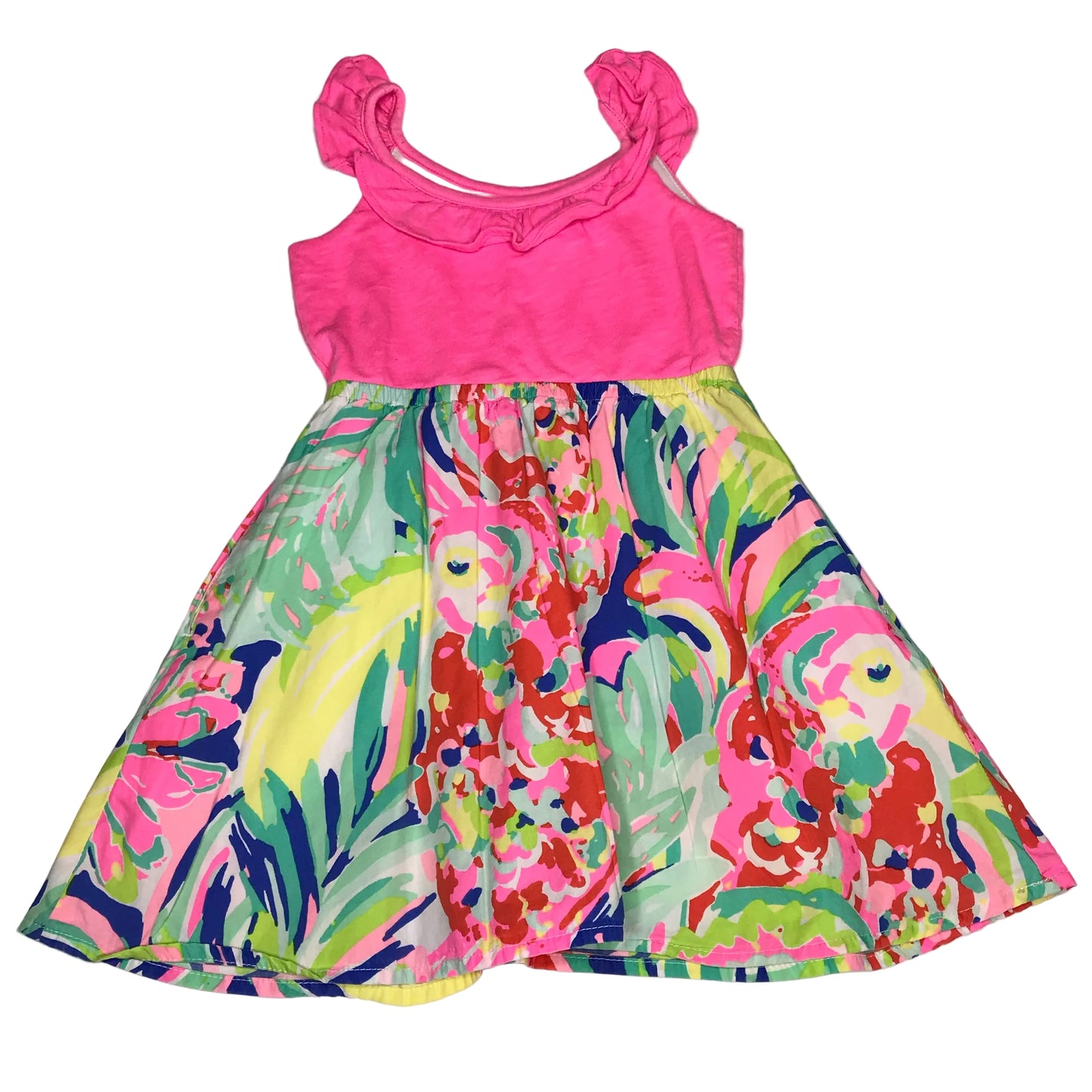 Lilly Pulitzer Claire Floral Casa Banana Pink Dress Girl Size XS(2-3)