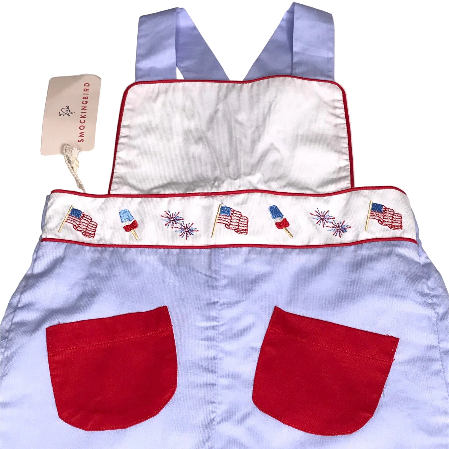 NWT Smockingbird Patriotic Embroidered Shortall Boy Size 2T