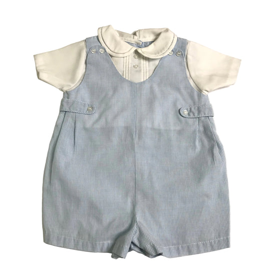 Petit Ami Micro Check Jon Jon Romper Blue White Baby Boy Size 3M