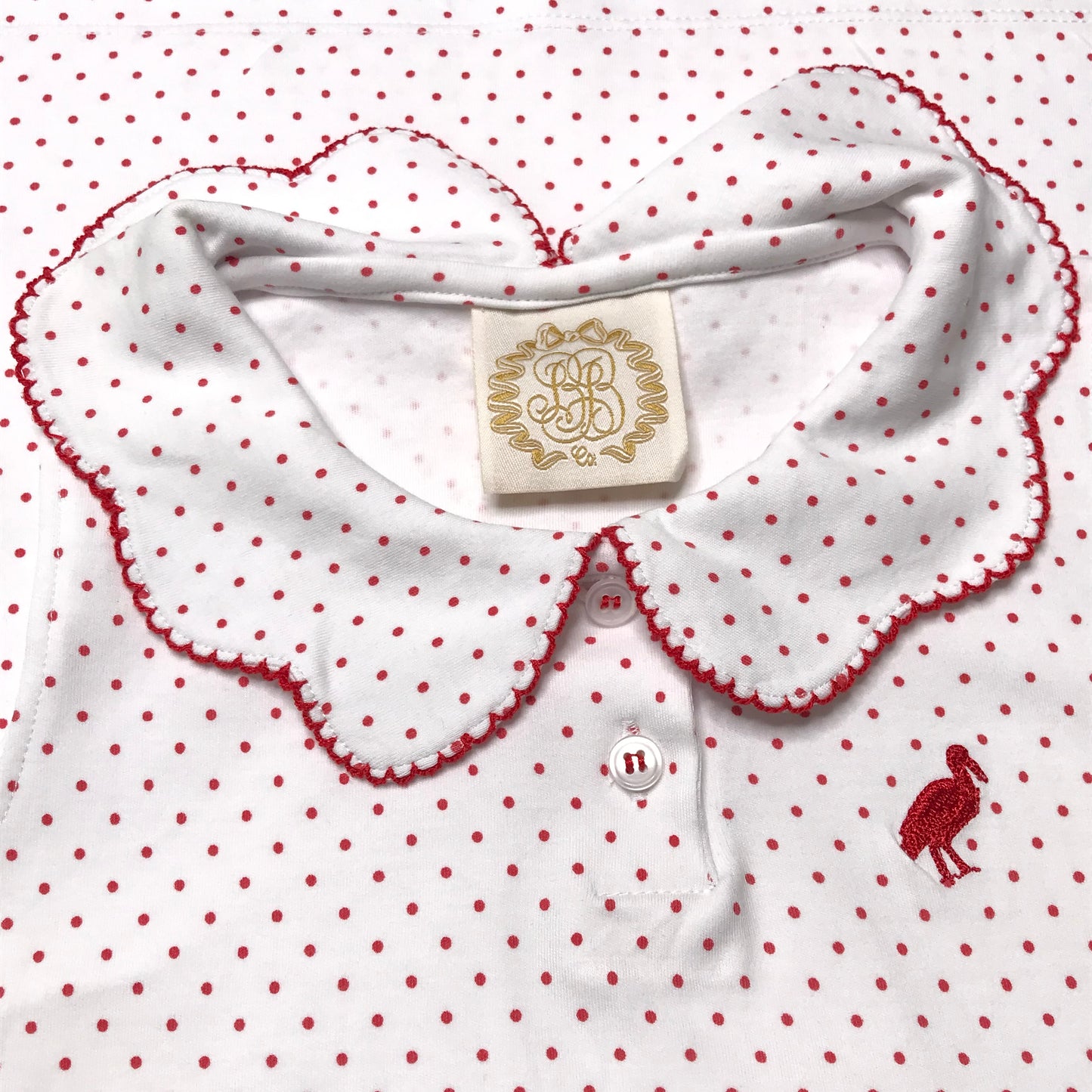 The Beaufort Bonnet Company TBBC Paige’s Playful Polo Micro Dots White Red Girl Size 6T