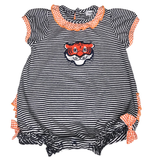 Just Blanks Striped Auburn Tiger Aubie Bubble Romper Baby Girl Size 6M