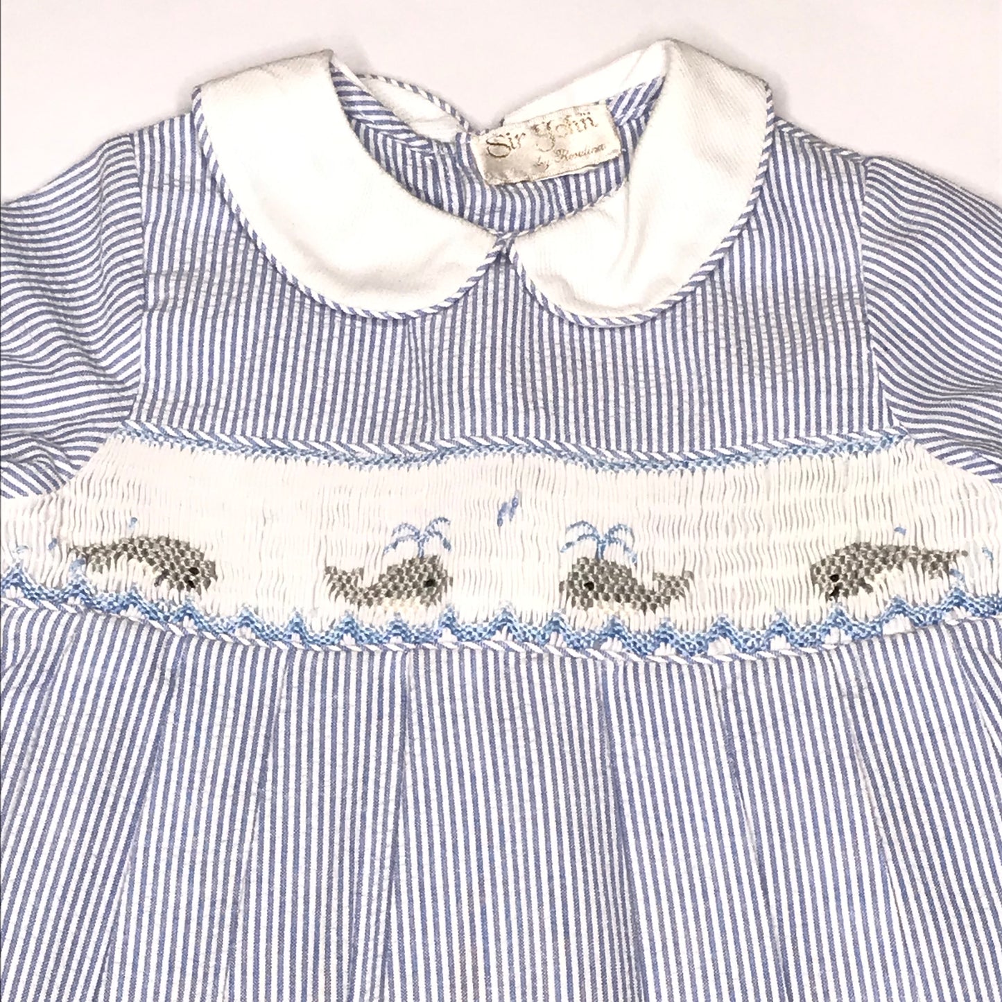 Sir Jon by Rosalina Striped Seersucker Smocked Bubble Whale Baby Boy Size 12M