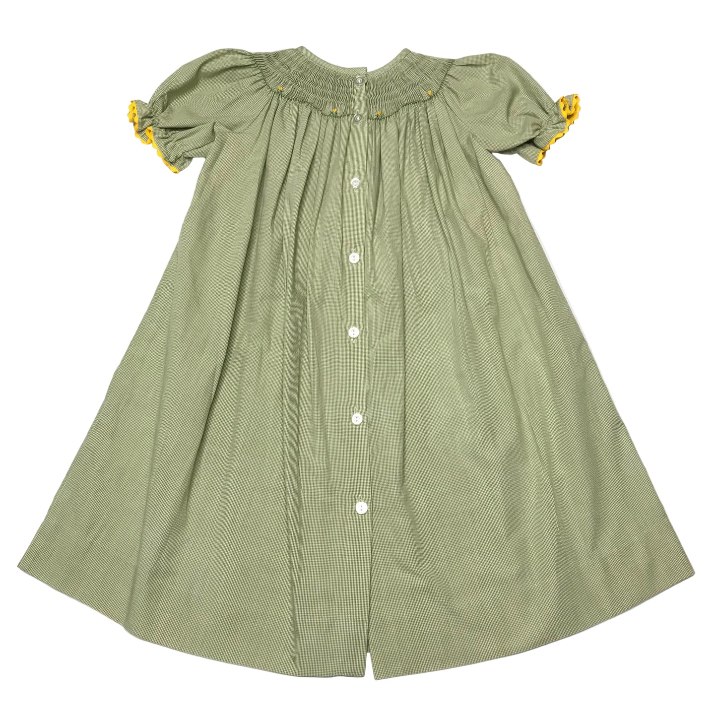 Castles and Crowns Smocked Bishop Dress Sunflower Green Floral Girl Size 3T