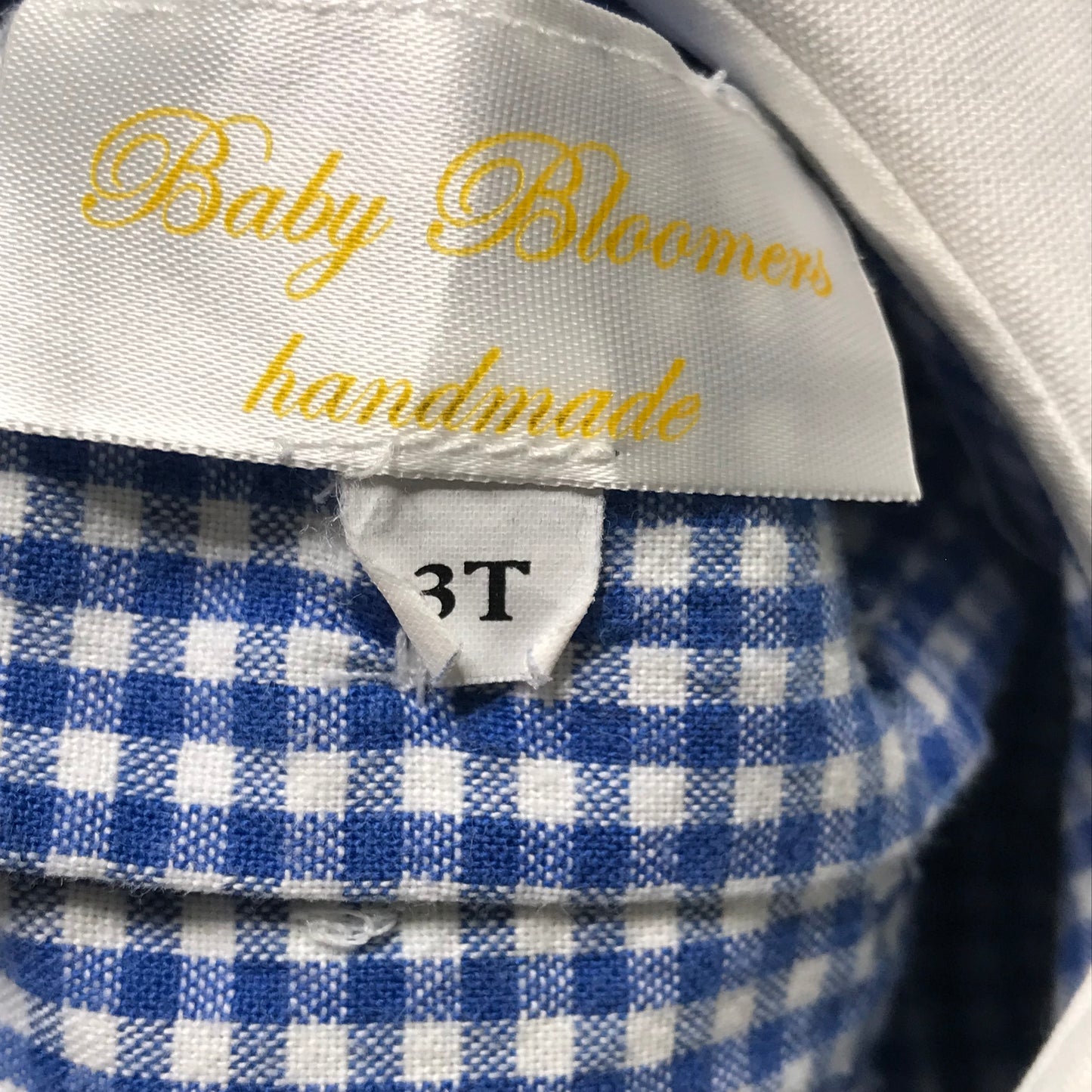 Baby Bloomers Handmade Gingham Peter Pan Collar Blue White Dress Size 3T