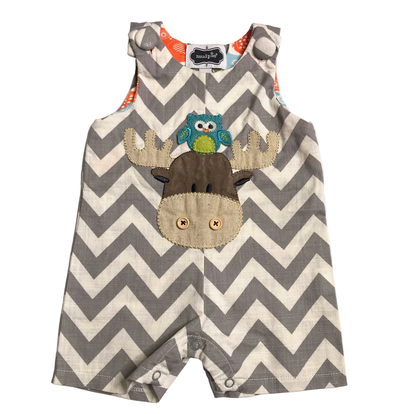 Mudpie Chevron Moose Owl Shortall Boys Size 0-6M