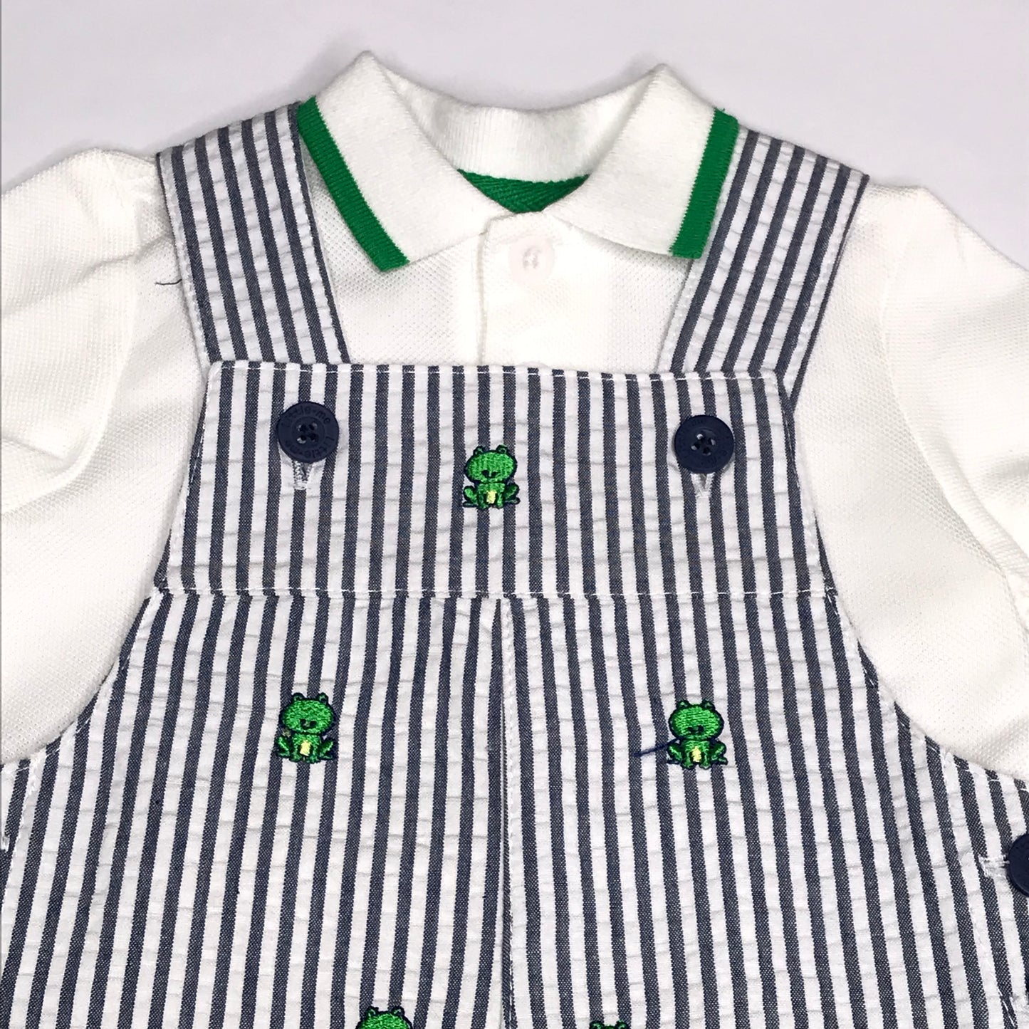 NWT Little Me Sunsuit Shortall Seersucker Frog Embroidered Polo Baby Boy Size 9M